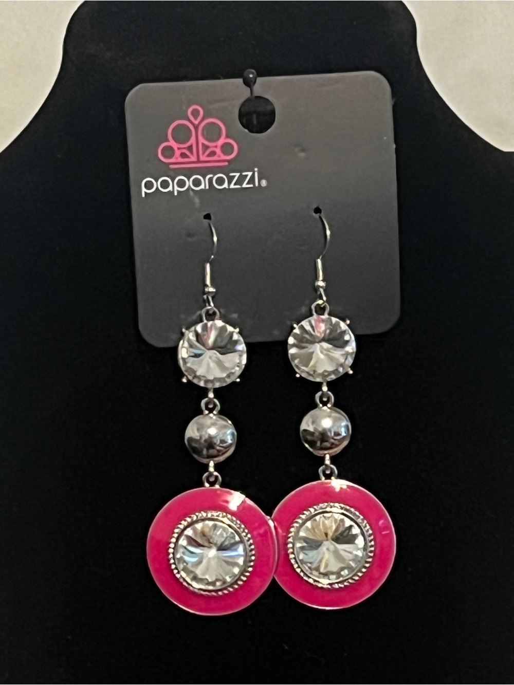 Paparazzi Hot Pink & Silver Drop Earrings